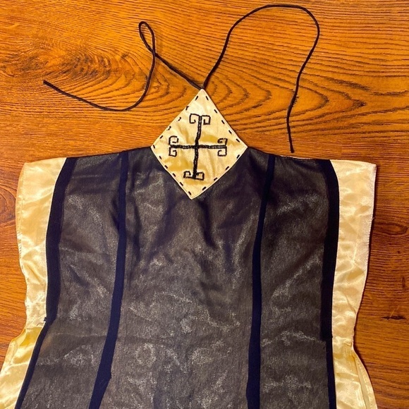 🌷100% Silk🌷 Beautiful Rare Vintage Ao Dais Black & Gold Bead Detail Dress - Picture 6 of 11